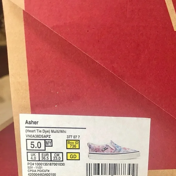 NIB Vans Asher Heart Tie Dye Slip-On Shoes (Big girls sizes) - Picture 7 of 12